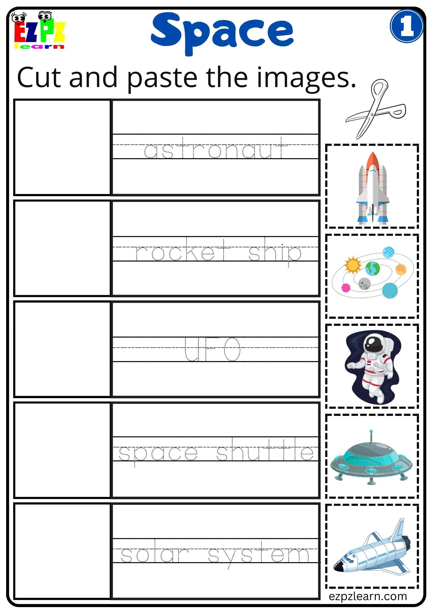 Space Cut and Paste Worksheet Number 1